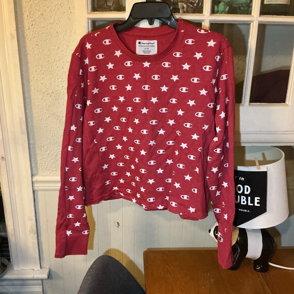 Champion Red Crew Neck Sweater with White Stars
